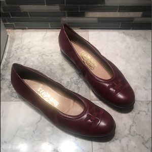 Salvatore Ferragamo Burgundy Leather Ballet Flats